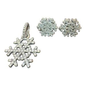 Pandora Jewelry Set Snowflake Earrings & Pendant Sterling 925 ALE JB7